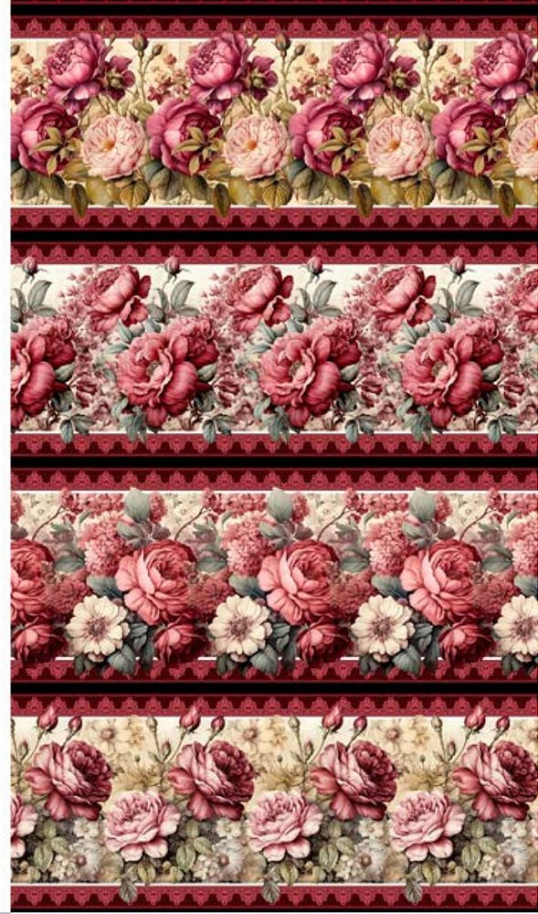 Tricoline digital Rosas Vintage barrado (0,55cm x 1,50 de largura)