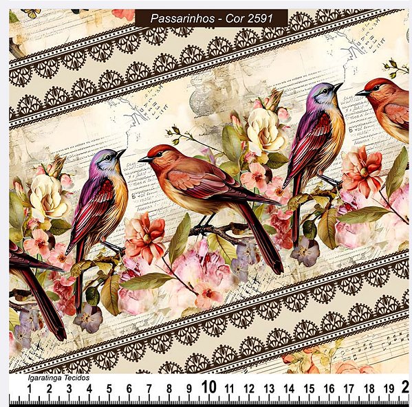 Tricoline digital Passarinhando (0,55cm x 1,50 de largura)