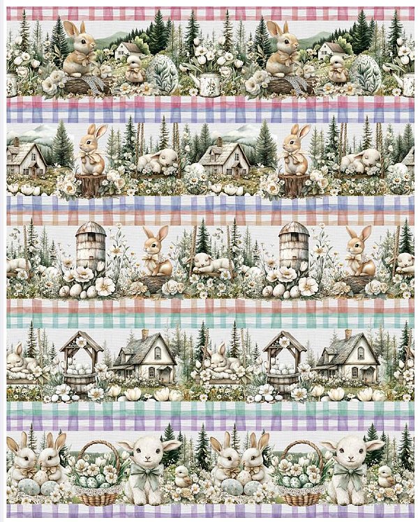 Tricoline digital Páscoa Coelhinhos 55x150cm