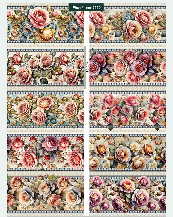 Tricoline digital Floral Rosas (55cm x 1,50)