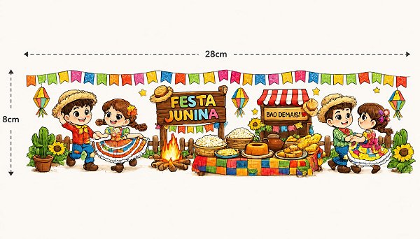 Decalque para tecido, Festa Junina (28cm x 8cm)