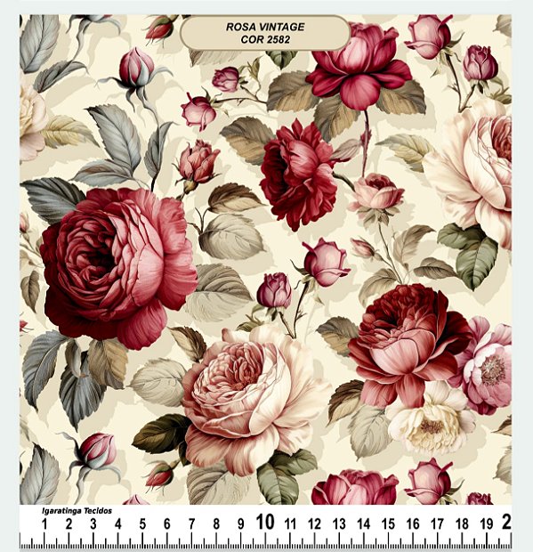 Tricoline floral para compose Bordô (55cm x 1,50)