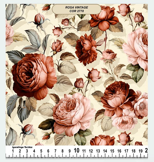 Tricoline floral compose Marrom (55cm x 1,50)