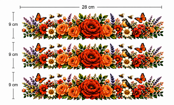 Decalques têxtil floral(3 faixas)