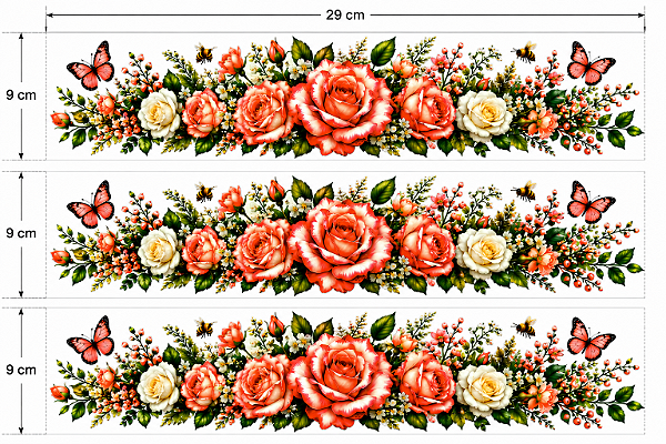 Decalques têxtil floral (3 faixas)