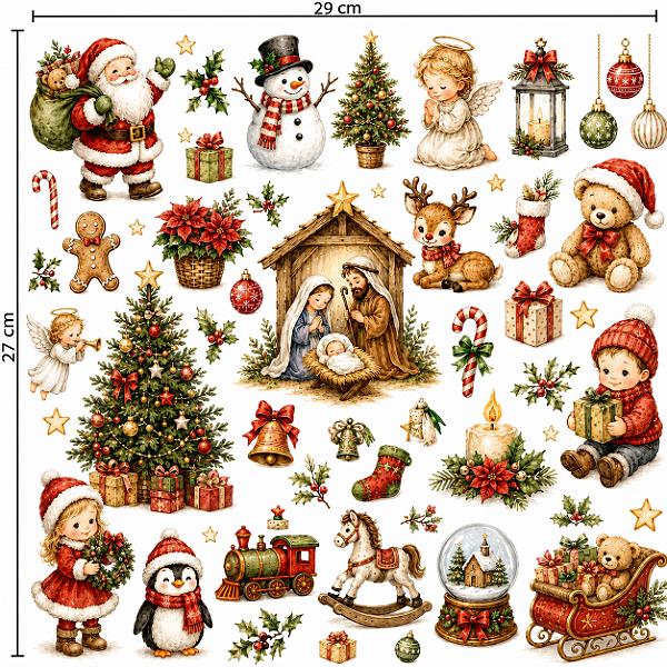Decalques têxtil Natal (1 cartela 29cm x 27)