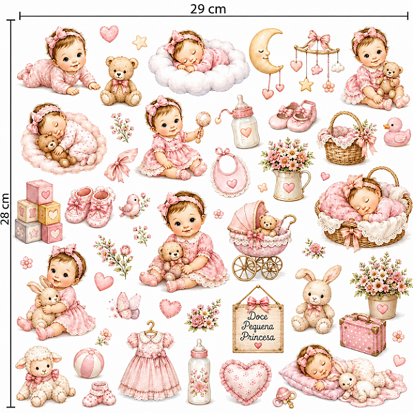 Decalques para tecido DTF, infantil, bebê (1 cartela de 29cm x 26cm )