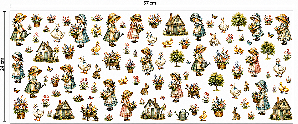 Decalques para tecido DTF, Camponesa (1 cartela com 56cm x 26)