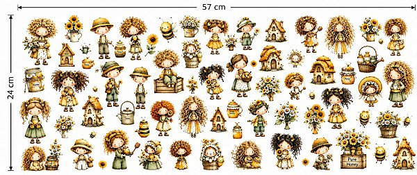Decalques têxtil infantil Bonequinhas (1 cartela com 57cm x 24