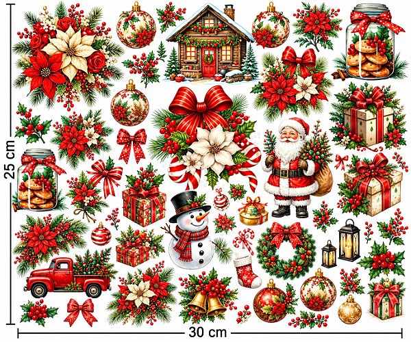 Decalques para tecido DTF, tema Natal (30cm x 25cm)