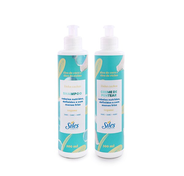 Shampoo + Creme de Pentear - Linha Cachos com Óleo de Coco e Óleo de Rícino