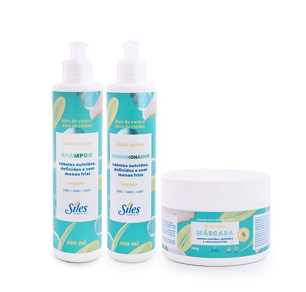 Shampoo + Condicionador + Máscara - Linha Cachos com Óleo de Coco e Óleo de Rícino