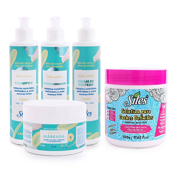 Kit Linha Cachos com Óleo de Coco e Óleo de Rícino + Gelatina Para Cachos Definidos