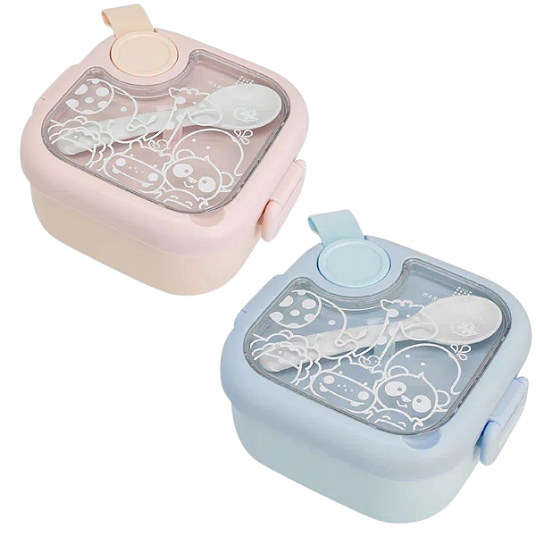Kit com Tigela 2 Estágios, Colher e Tesoura Alimentar