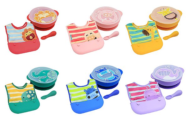 Kit Alimentação Tigela com Tampa, Babador e Colher