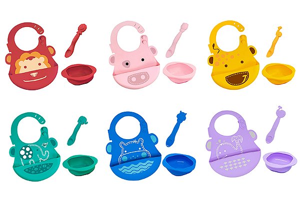 Kit de Alimentação Tigela Colher e Babador