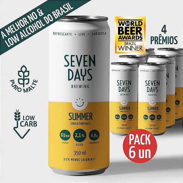 [Pack 6un] Cerveja Seven Days Summer - Puro malte, Baixa caloria e Baixo Teor de Álcool