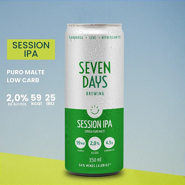 Cerveja Session IPA Seven Days - Puro malte, Baixo Teor de Álcool e Baixa Caloria