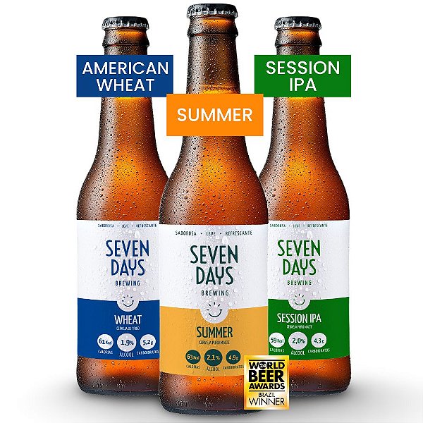 Trio Kit Degustação Seven Days - Summer, IPA e Wheat - Baixo Álcool e Caloria