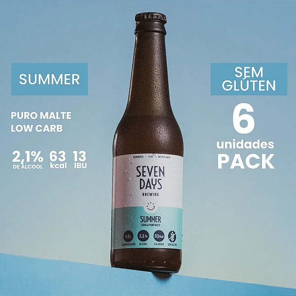 [Pack 6 un] Cerveja Sem Glúten Summer Seven Days - Puro Malte, Baixo Teor de Álcool e Baixa Caloria