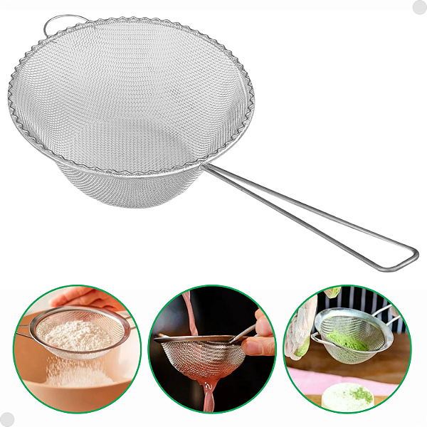 Peneira Cesto Coador Tela Fina de Cozinha Sucos Farinha