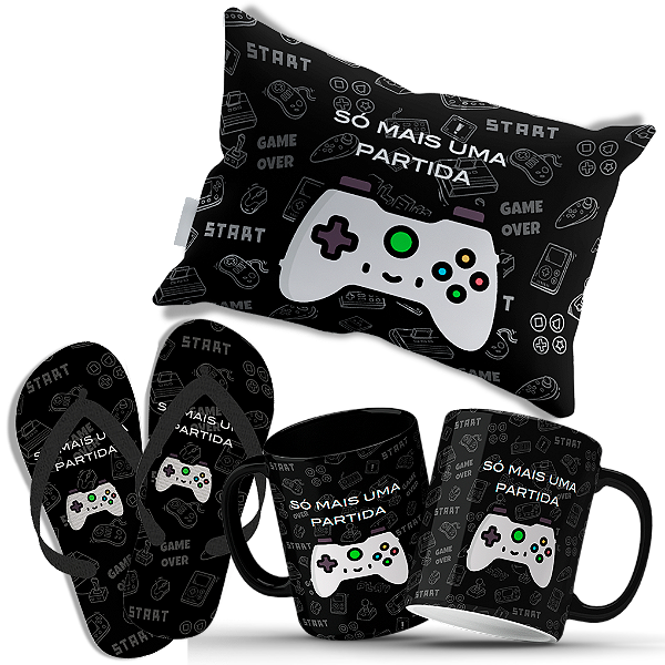Kit Almofada, caneca e chinelo Gammer