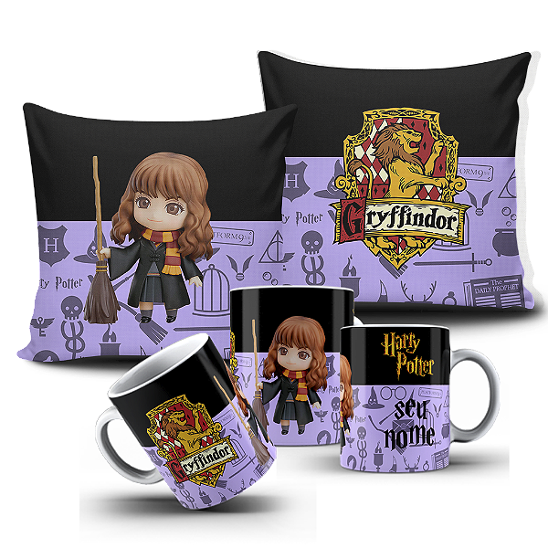 Kit almofada e caneca Harry Potter - Hermione Grifinória  Personalizada com nome