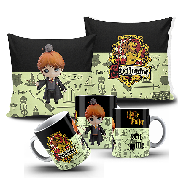 Kit almofada e caneca Harry Potter  - Ron Weasley Grifinória  Personalizada com nome