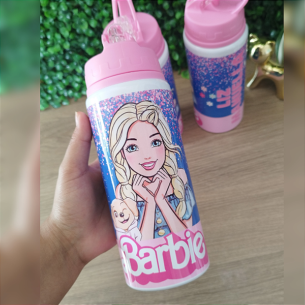 Garrafinha personalizada com nome tema Barbie adolescente 600 ML
