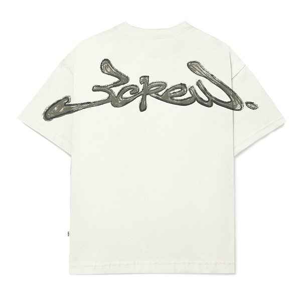 Camiseta Barra Crew Assinatura Logo Handmade Boxy Off White