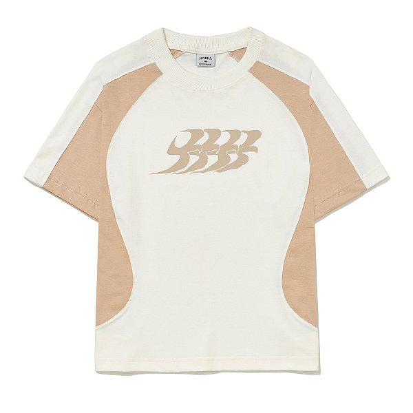 Camiseta Barra Crew B Garça Recortada Boxy Off White Bege