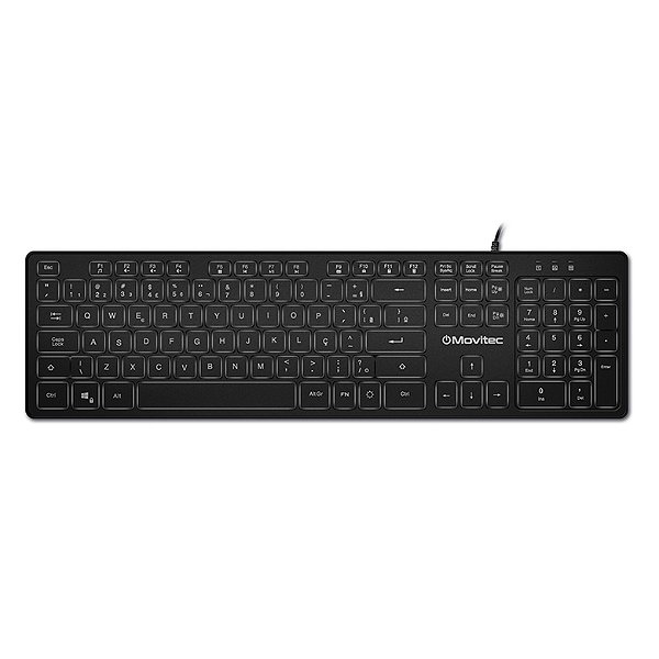 Teclado Movitec Com Fio Retroiluminado OTF-02 Preto ABNT2