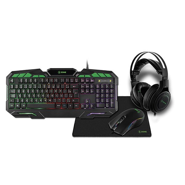 Kit Gamer Teclado + Mouse + Headset + Mousepad Xzone GTC-02 ABNT2 Preto RGB