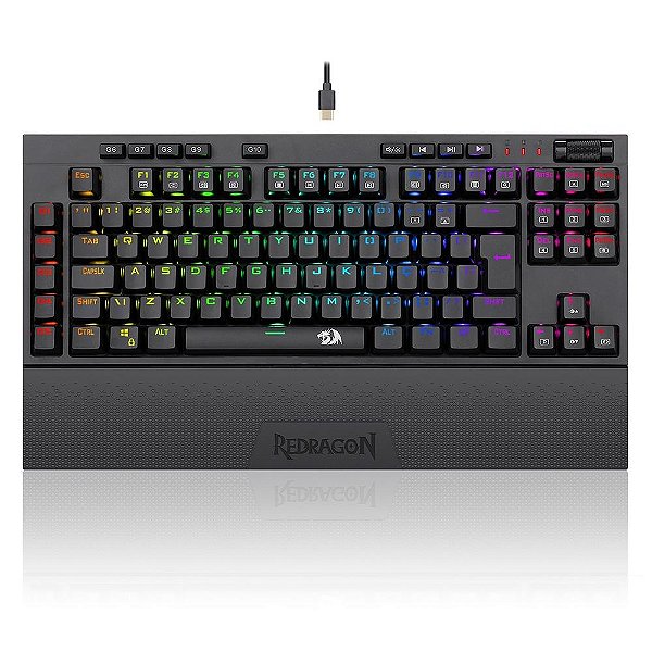 Teclado Mecânico Gamer Redragon Vishnu K596, RGB, Chroma Mk.II, Switch Red, ABNT2, USB-C, Preto