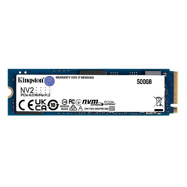 SSD Kingston 500GB NV2, M.2 2280 PCIe, NVMe, Leitura: 3500 MB/s e Gravação: 2100 MB/s