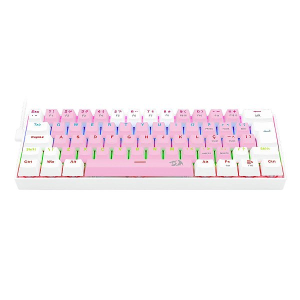 Teclado Mecânico Gamer Redragon Lakshmi, Rainbow, Switch Brown, ABNT2, Pink/White