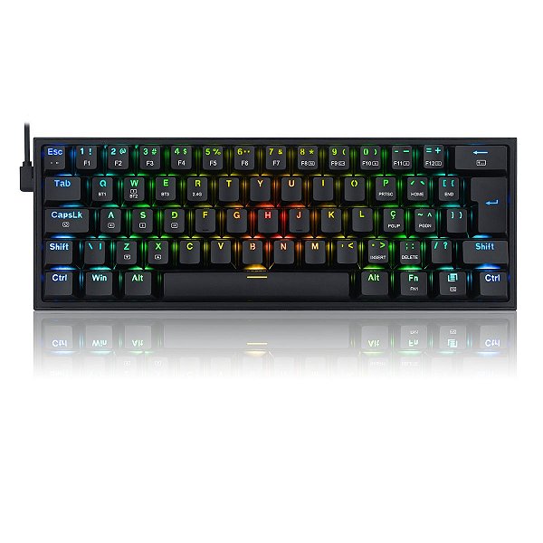 Teclado Mecânico Gamer Redragon Fizz Pro, Wireless, RGB, Switch Blue, ABNT2, Black