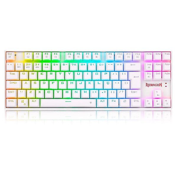 Teclado Mecânico Gamer Redragon Kumara Pro, Wireless/Bluetooth, RGB, Switch Red, ABNT2, White