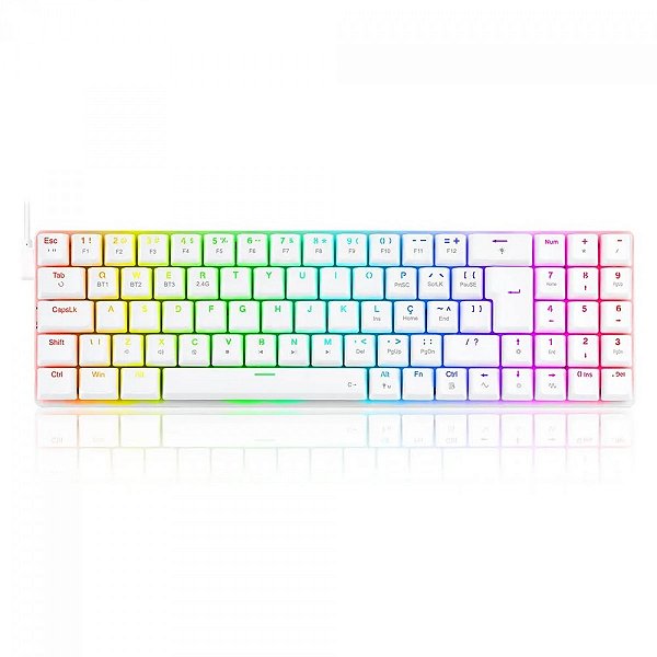 Teclado Mecânico Gamer Redragon Ashe, RGB, Switch Brown, ABNT2, White