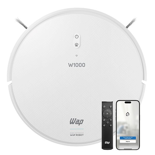 Aspirador de Pó Robô WAP ROBOT W1000 Automático com MOP e Sensores, Limpeza 3 em 1, Navegação de GYRO, Carregador Bivolt