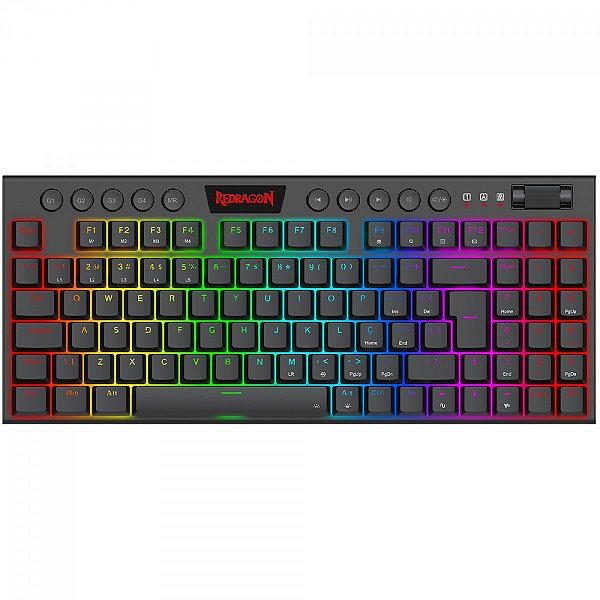Teclado Mecânico Gamer Redragon Yi, Low-Profile, RGB, Switch Brown, 96%, ABNT2, Preto