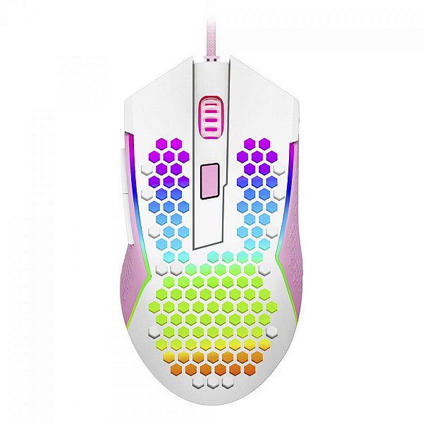 Mouse Gamer Redragon Reaping Elite, RGB, 6 Botões Programáveis, 32000 DPI, White/Pink