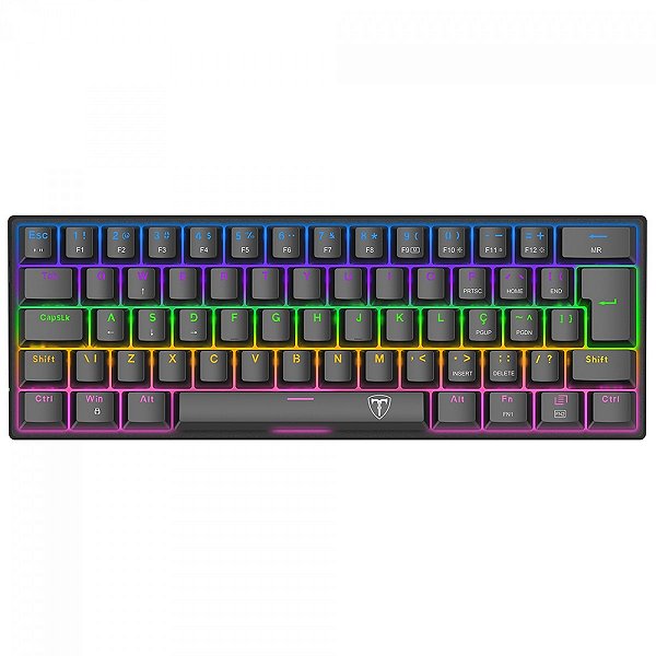 Teclado Mecânico Gamer T-Dagger Arena, Rainbow, Switch Brown, 60%, ABNT2, Preto