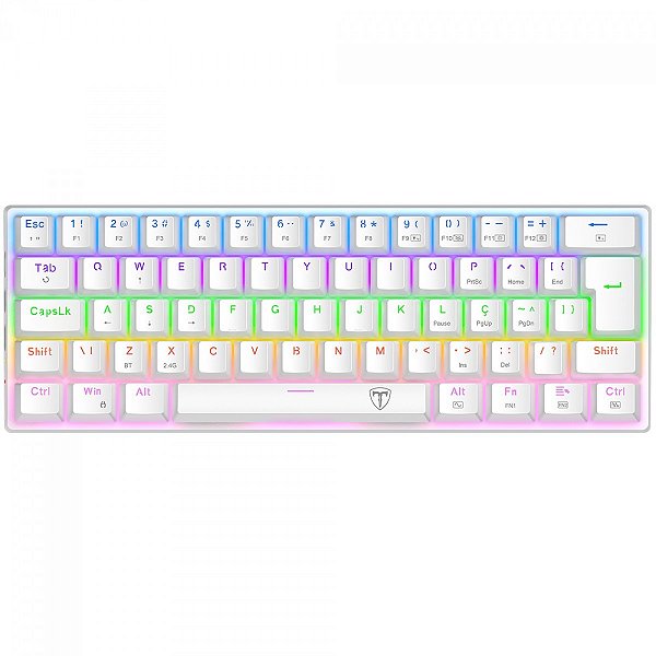 Teclado Mecânico Gamer T-Dagger Arena Pro, Rainbow, Wireless/Bluetooth, Switch Brown, 60%, ABNT2, Branco