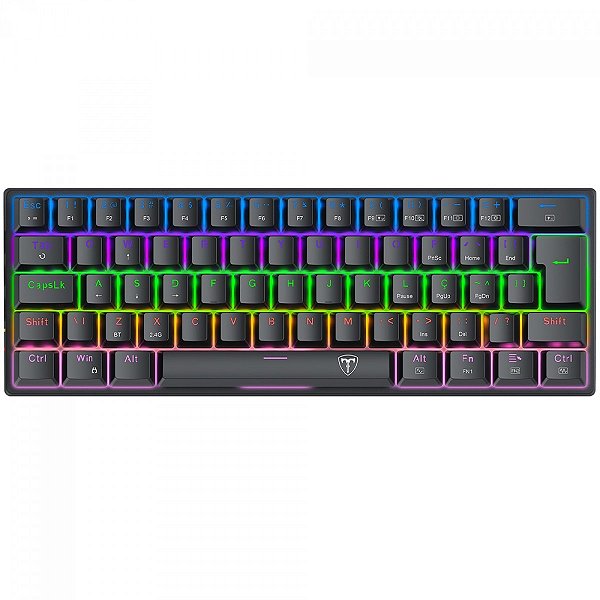 Teclado Mecânico Gamer T-Dagger Arena Pro, Rainbow, Wireless/Bluetooth, Switch Brown, 60%, ABNT2, Preto