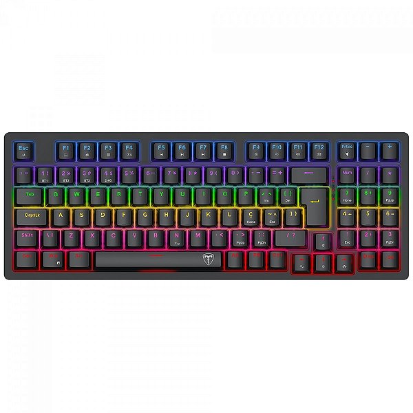Teclado Mecânico Gamer T-Dagger Holysword, Rainbow, Wireless/Bluetooth, Switch Brown, ABNT2, Preto