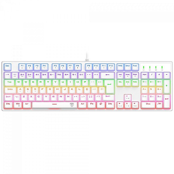 Teclado Mecânico Gamer T-Dagger Rebel, Rainbow, Switch Brown, Full Size, ABNT2, Branco