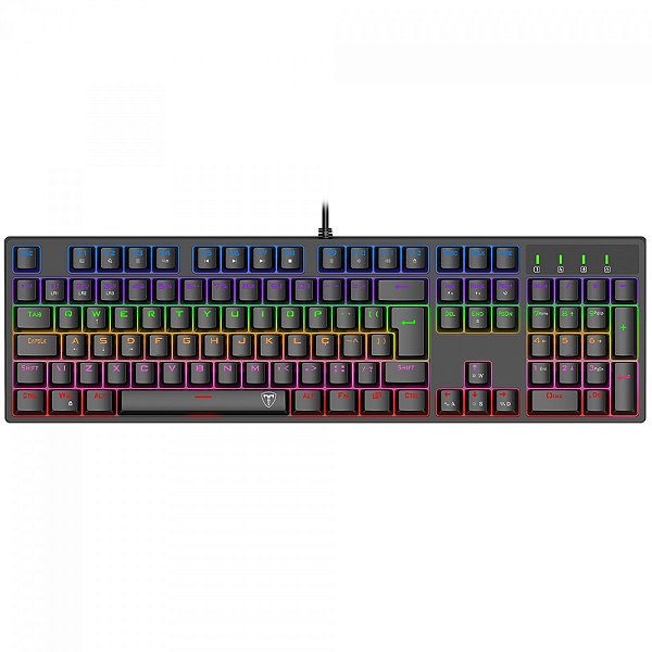 Teclado Mecânico Gamer T-Dagger Rebel, Rainbow, Switch Brown, Full Size, ABNT2, Preto