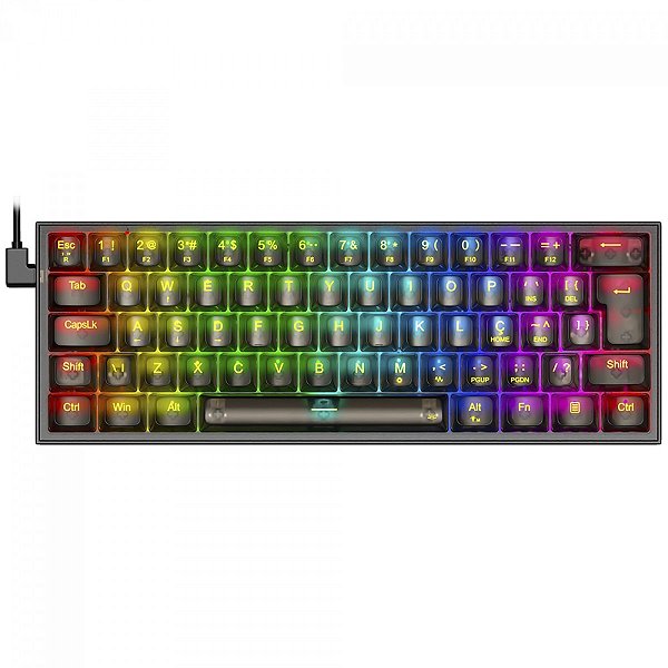 Teclado Mecânico Gamer Redragon Fizz, RGB, Clear Black, 60%, Switch Crystal