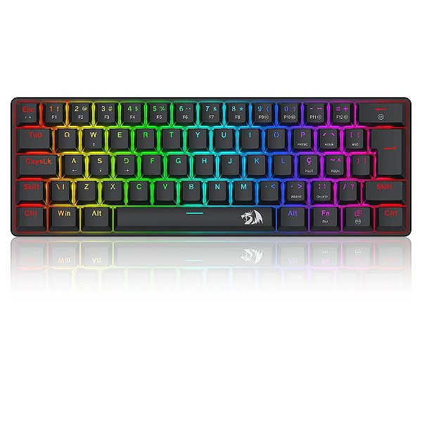 Teclado Mecanico Redragon Jax, Rainbow, ABNT2, Switch Marrom, Preto